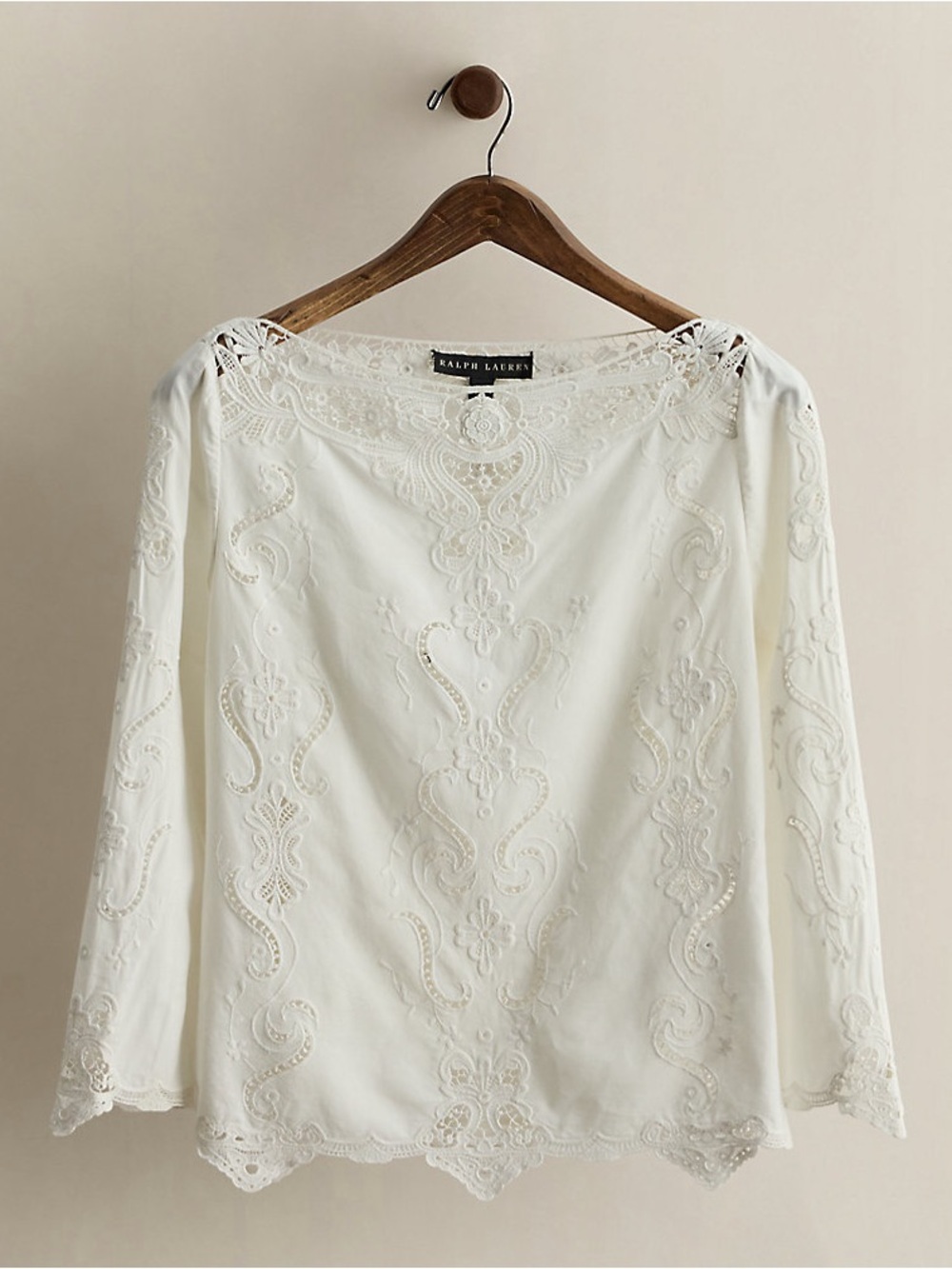 Ralph Lauren Black Label Handmade Lace White Long Sleeve Top Sz.10